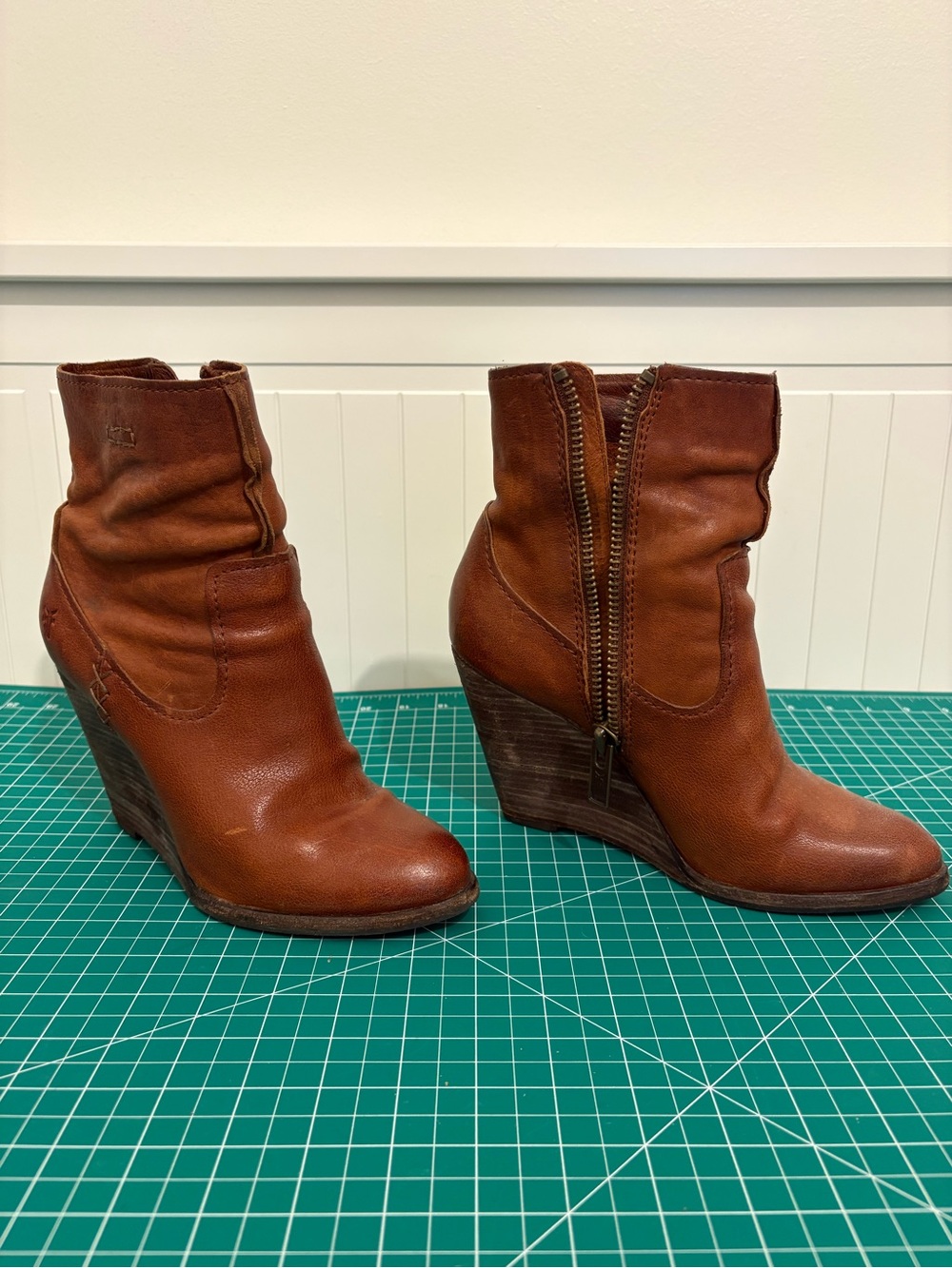 Frye Leather Wedge Zip Ankle Boots